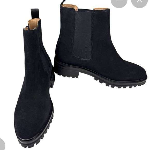 NEW QUINCE CHELSEA SUEDE PULL ON BOOTS WOMENS BLACK 1.5 INCH HEEL - Picture 11 of 15